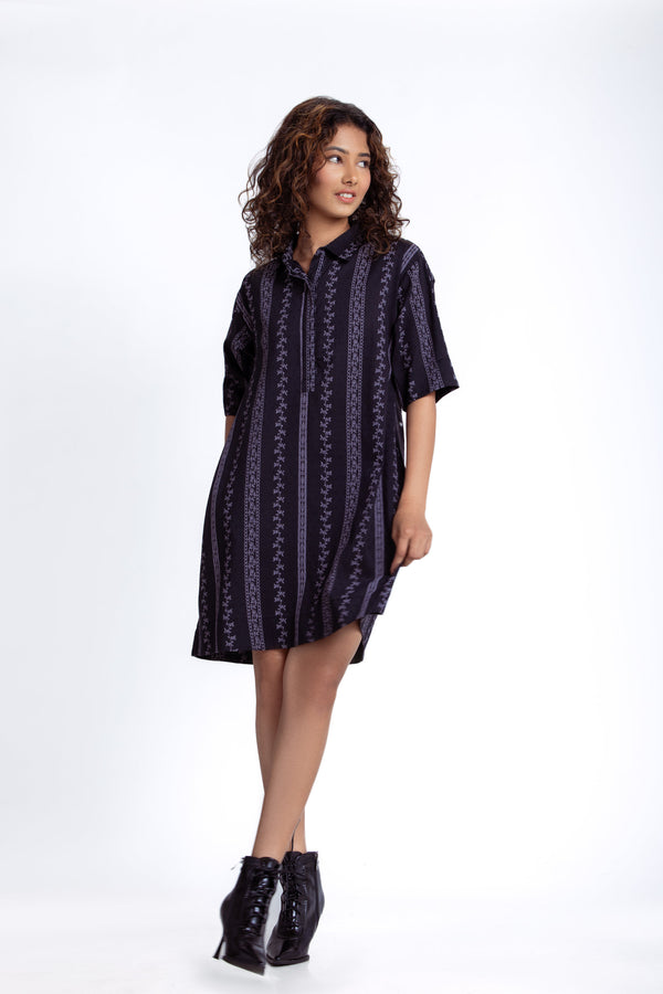 Elbow-Sleeve Mini Shirt dress