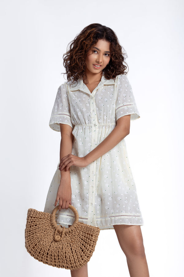 Short-Sleeve Floral Shirt Dress