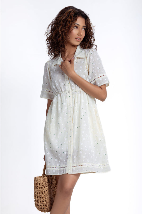 Short-Sleeve Floral Shirt Dress