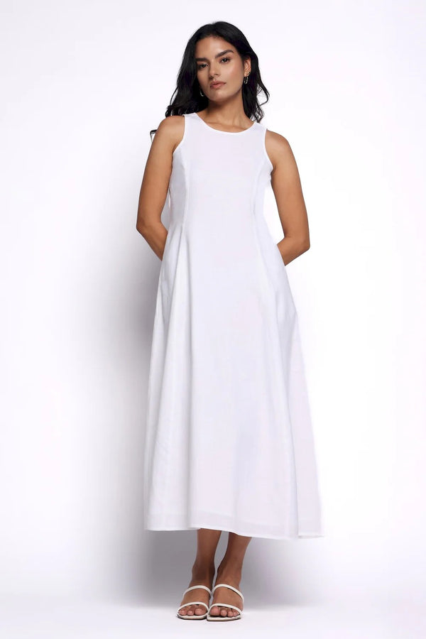 Linen tie back maxi dress