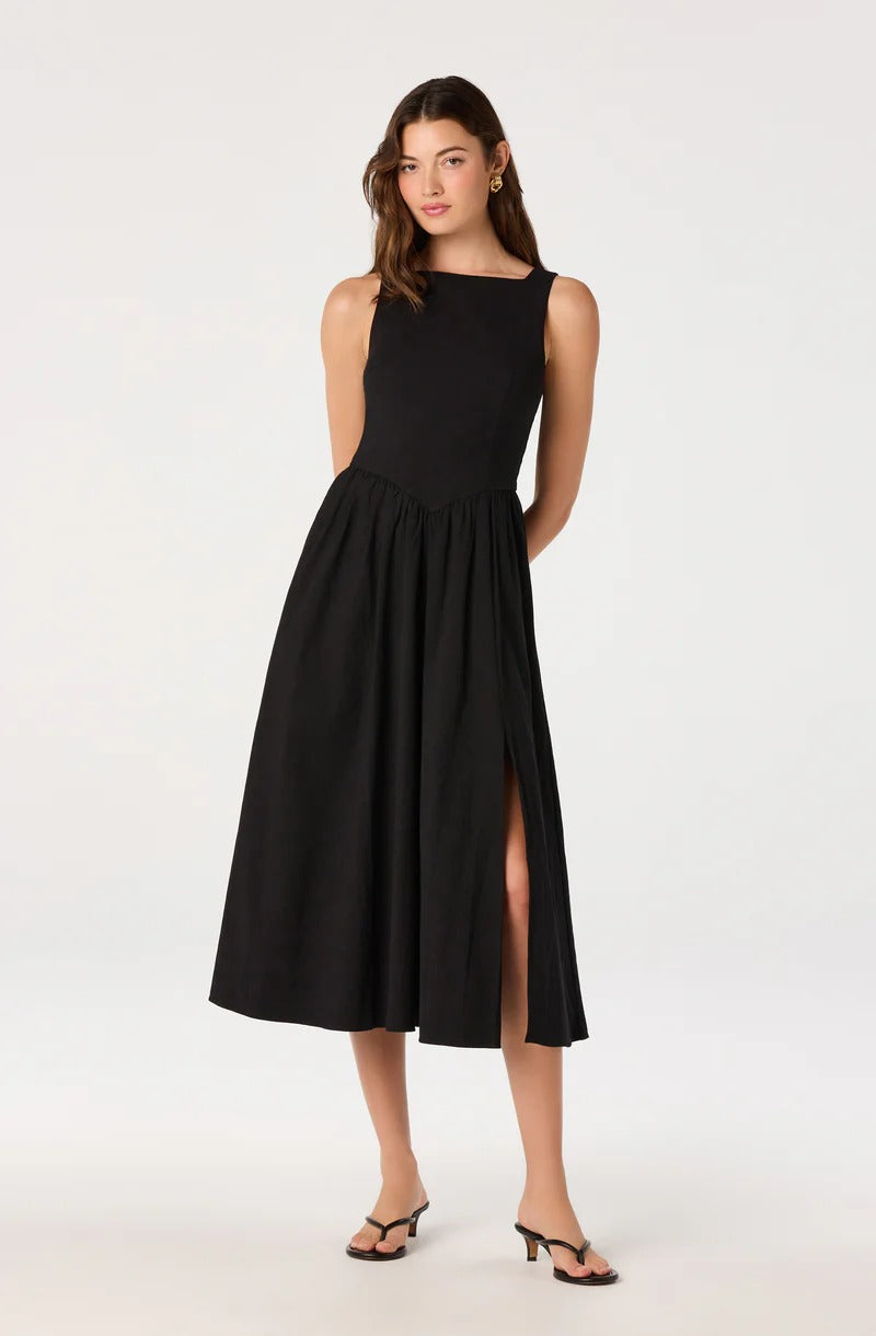 Linen tie back maxi dress