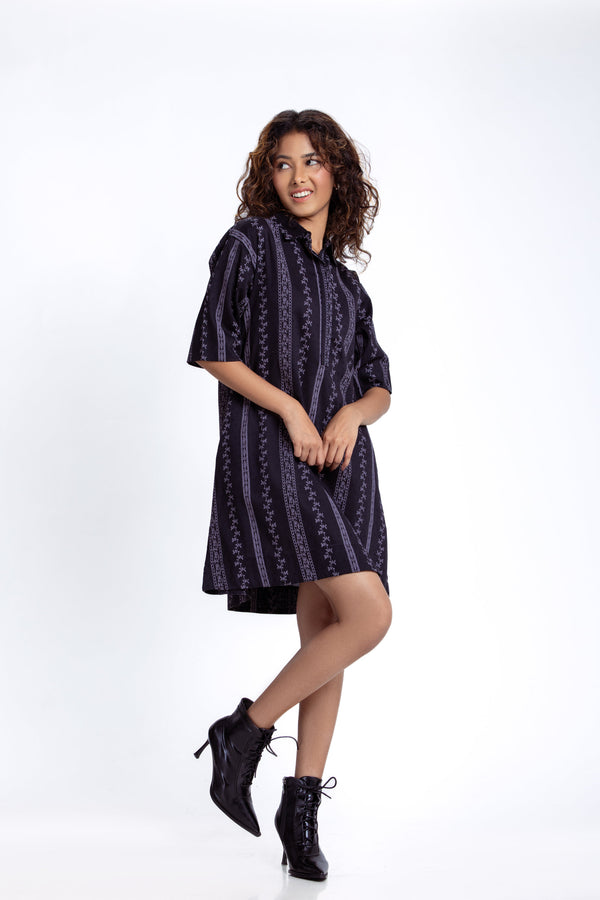 Elbow-Sleeve Mini Shirt dress