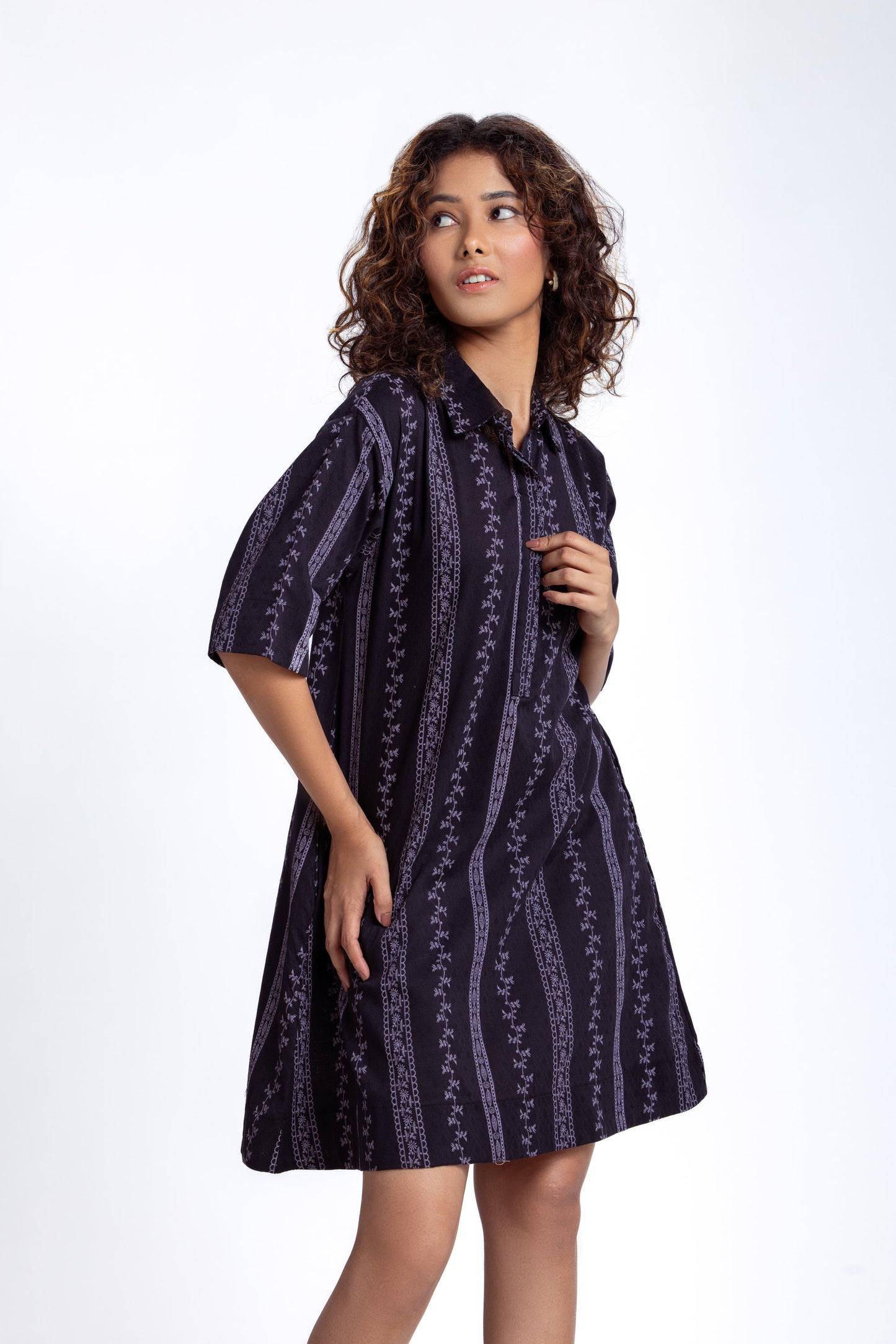Elbow-Sleeve Mini Shirt dress