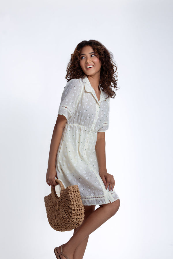 Short-Sleeve Floral Shirt Dress