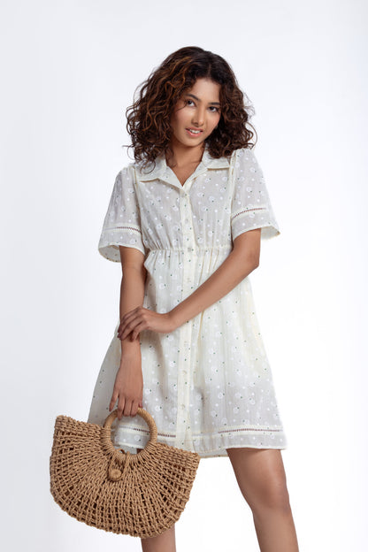 Short-Sleeve Floral Shirt Dress