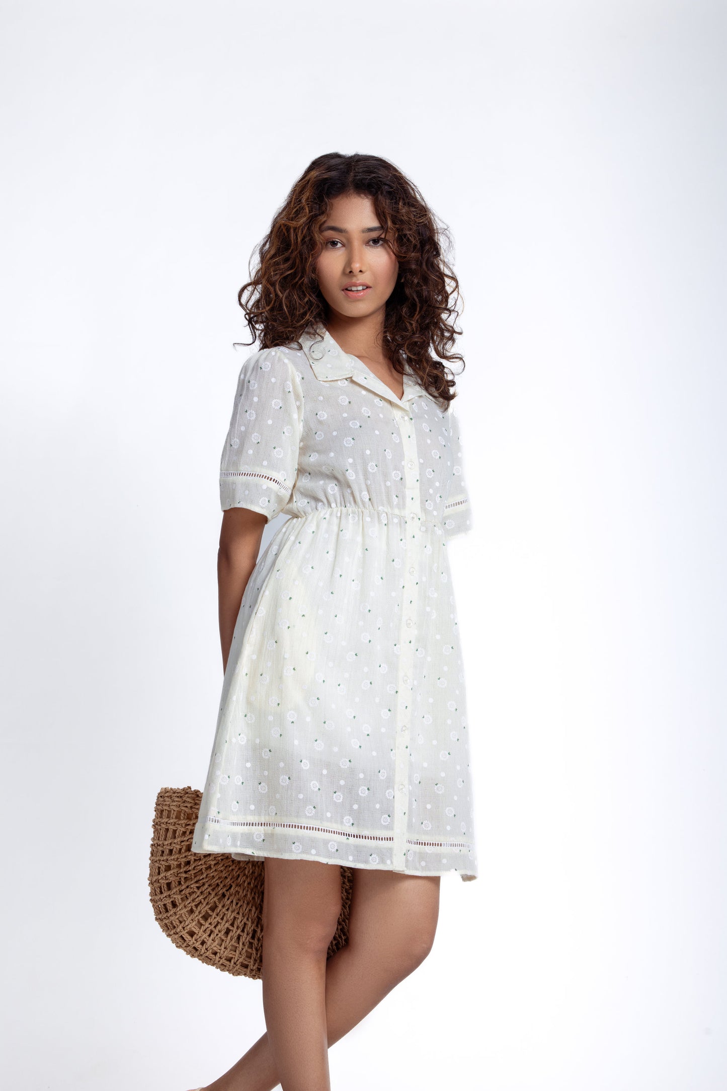 Short-Sleeve Floral Shirt Dress