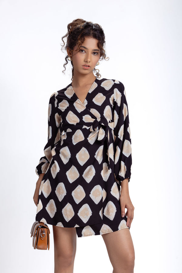 Long Sleeve Mini Wrap Dress