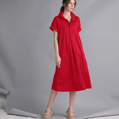 V neck dress with collar and front pleat